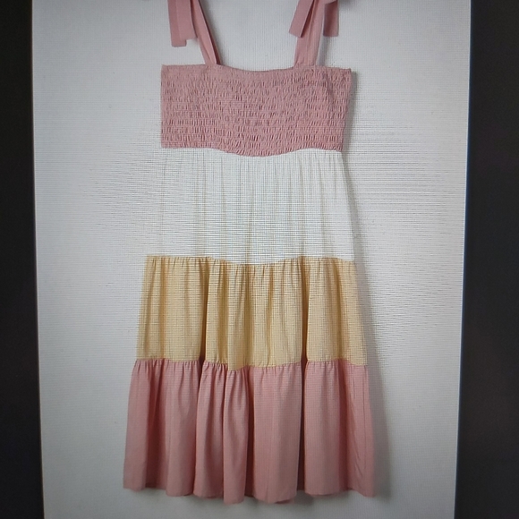 071. Multicolor Smocked Color Block Sleeveless Mini Dress Size S - Picture 6 of 8